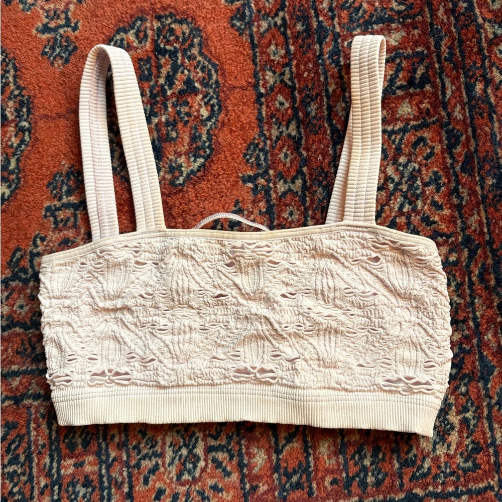 Free People Movement Happiness Runs Floral Bandeau Bra. Color Rose Wash (W/S/XS)